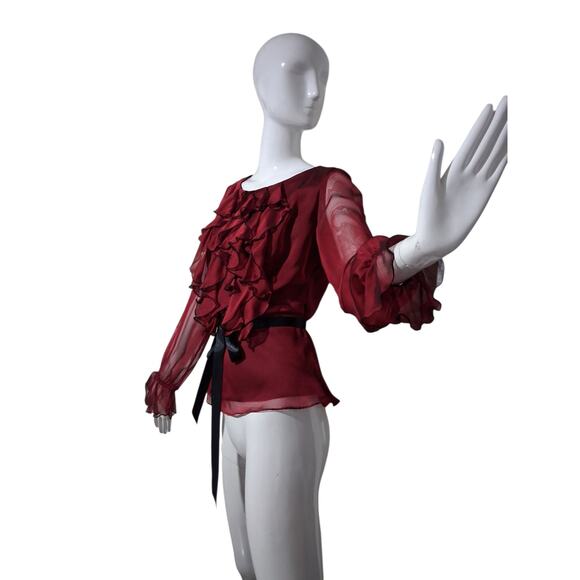 Y2K Whimsigoth Fairycore Witchy Women's size 4 Chiffon Ruffle Vampire Sheer Top - Picture 3 of 16